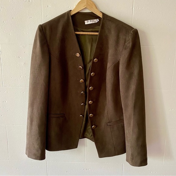 Jackets & Blazers - Khaki Gold Buttoned Women's Blazer